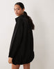 Wide Cuff Shirt Mini Dress With Bubble Hem In Black