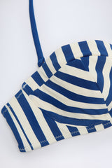 Underwired Halterneck Balconette Bikini Top in Marine Blue Stripe