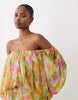 Blouson Mini Dress With Split Sleeve And Volume Godet Skirt In Floral Print