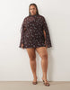 Curve High Neck Drape Front Extreme Cape Sleeve Mini Dress In Brown Polka Dot
