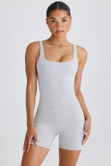 Soft Active Open-Back Unitard in Grey Marl