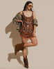 Embellished All Over Structured Mini Dress In Brown