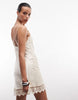 Monki Lace Detail Satin Slip Mini Dress In Off White