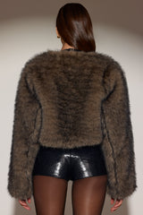 Cropped Faux-Fur Jacket in Chocolate Brown