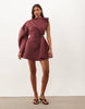 Gold Hardware Structured Mini Dress In One Shoulder In Wine Scuba-Style Fabric