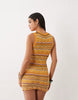 Kiwi & Co Walking On Sunshine Crochet High Neck Sleeveless Mini Beach Dress In Orange Stripe