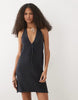 Mango Teen Knitted Halterneck Mini Dress In Charcoal