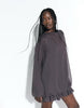 High Neck Chiffon Mini Dress With Blouson Waist In Chocolate Brown