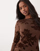 Flocked Floral Mini Dress With Flute Sleeve In Ginger