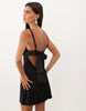 Oh Polly Satin Sequin Lace Bow Back Mini Dress In Black