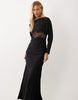 Lace Applique Grown On Sleeve Bias Cut Maxi Dress In Black