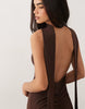 Scarf Detail Maxi Dress With Plunge Back In Chocolate Brown