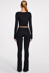 Modal Mid-Rise Flared Trousers in Black