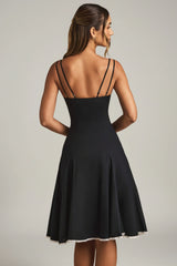 Bow-Detail A-Line Midi Dress in Black