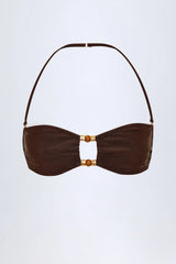 Bead-Embellished Bandeau Bikini Top in Dark Chocolate