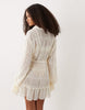 Sndys Shirred Tie Sleeve Chinch Waist Detail Mini Dress In Cream