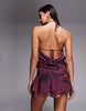 Tiger Mist Indigo 2.0 Halterneck Drape Tie Side Multiway Chiffon Mini Dress In Burgundy Floral