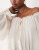 Oh Polly Chiffon Off Shoulder Balloon Sleeve Layered Skirt Tie Detail Mini Dress In Ivory