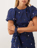 Dream Sister Jane Cosmo Embellished Round Neck Puff Sleeve Mini Dress Co-Ord In Navy