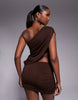 Tiger Mist Ryland Off Shoulder Drape Cut Out Detail Mini Dress In Chocolate