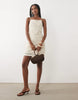 Mango Cotton Rich Knitted Halterneck Mini Dress With Statement Flower In Beige