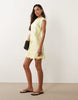 Slash Neck Satin Mini Dress With Lace Hem In Soft Yellow