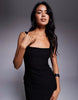 Vesper Bengaline Square Neck Bodycon Midi Dress In Black