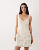 Abercrombie & Fitch Ruched Milkmaid Mini Dress In White Floral