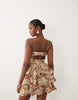 Asos Luxe Textured Floral Embroidered Tiered Mini Dress In Brown
