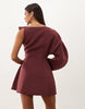 Gold Hardware Structured Mini Dress In One Shoulder In Wine Scuba-Style Fabric