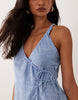 Cotton On Isabelle Wrap Halter Mini Dress In Blue Pinstripe