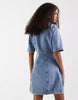 Vero Moda Button Front Fit And Flare Denim Mini Dress In Light Blue Wash