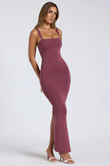 Modal Square-Neck Low Back Maxi Dress in Plum