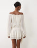 Oh Polly Chiffon Off Shoulder Balloon Sleeve Layered Skirt Tie Detail Mini Dress In Ivory