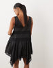Miss Selfridge Petite Satin Lace Insert Hanky Hem Mini Dress In Black