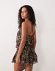 Tiger Mist Indigo 2.0 Halterneck Drape Tie Side Multiway Chiffon Mini Dress In Leopard Print