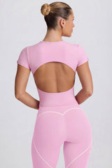 Cut-Out Longline T-Shirt in Dusty Pink