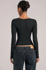 V-Neck Long-Sleeve Top in Black