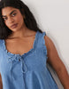 Curve Denim Frill Detail Mini Dress With Pockets In Mid Blue