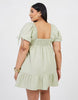 Brave Soul Curve Cotton Puff Sleeve Mini Dress In Green