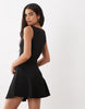 Mango Boat Neck Flared Mini Dress In Black