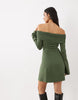 Kaiia Exclusive Knitted Extreme Foldover Bardot Flare Sleeve Mini Dress In Khaki