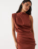 Draped Structured Midi Dress With Split In Brown Scuba-Style Fabric
