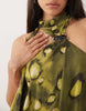 Printed Abstract Mesh One Shoulder Scarf Detail Blouson Mini Dress In Multi