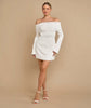 Six Stories Pearl Trim Bardot Mini Dress In White