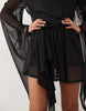 Mesh Tie Side Mini Dress With Extreme Sleeve In Black