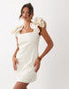 Yas Exaggerated Ruffle Sleeve Square Neck Mini Dress In White