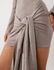 Kaiia Exclusive Knitted Cowl Back Knot Drape Waist Detail Mini Dress In Taupe