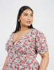 Brave Soul Curve Floral Puff Sleeve V-Neck Mini Dress In Red