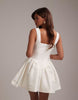 Square Neck Structured Full Skirt Mini Wedding Dress In Ivory